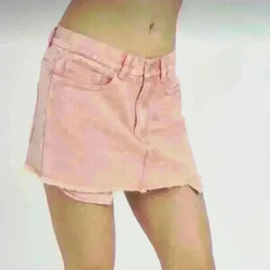 EMORY PARK | Women's Peachy Pink Overdye Fringe Jean Mini Skirt